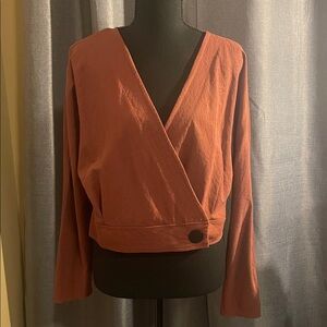 Zara Deep Rust Wrap Long Sleeve Blouse 
Size Medium